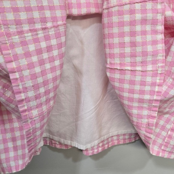 Vintage Y2K Lapis Pink Gingham Skirt Small Belted Gold Metallic Plaid Coquette - Picture 5 of 10